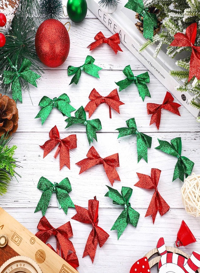 Xinnun 100 Pieces 2 Inch Christmas Ribbon Bows Glitter Twist Tie Pretied Mini Shiny Christmas DIY Polyester Craft Bows for Sewing Appliques Scrapbooking Wedding Gift(Red, Green) - Image 5